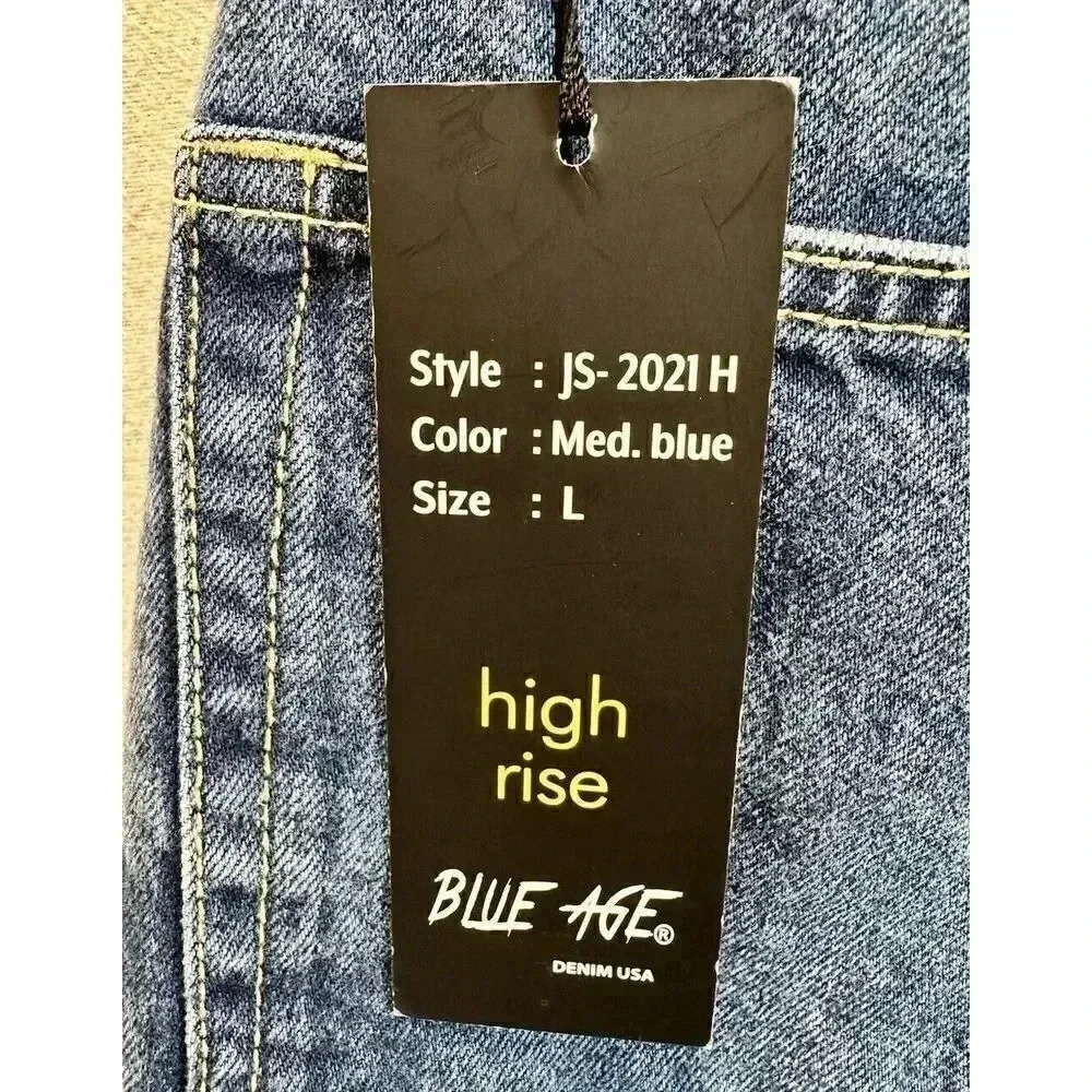 Blue Age Women's Size Large High Rise Raw Hem Distressed 5 Pockets Denim Shorts - Picture 8 of 10